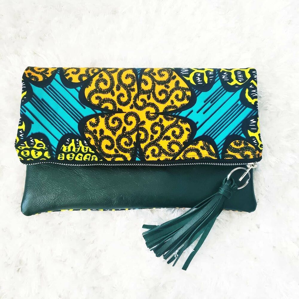 Reversible Ankara, African Print Foldover Clutch Purse, evening bag, casual bag,